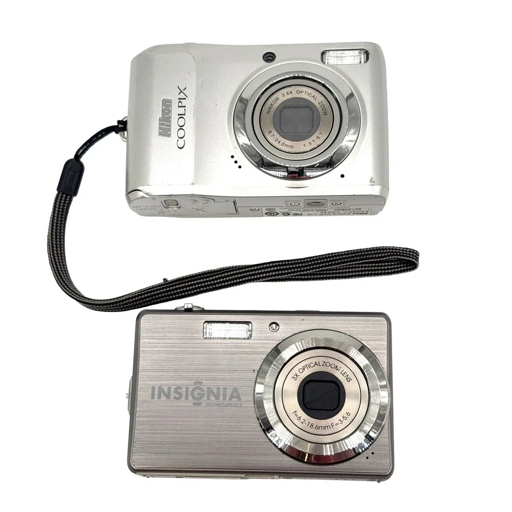 Nikon Coolpix L19 Silver & Insignia NS-DSC10SL 10MP Digital Camera Bundle As-Is